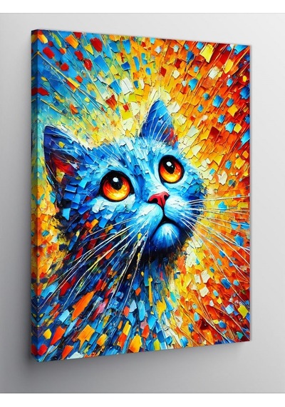 Kanvas Tablo Renkli Kedi İllüstrasyonu 50cmx70cm