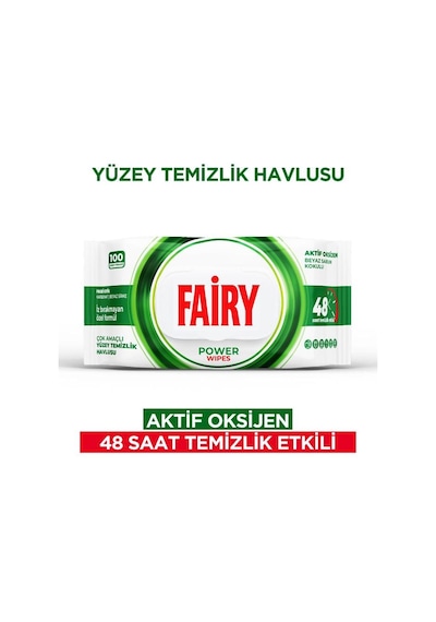 Fairy Power Wipes Yüzey Temizleme Mendili 100 Yaprak Beyaz Sabun Beyaz Sirke & Karbonat Tekli