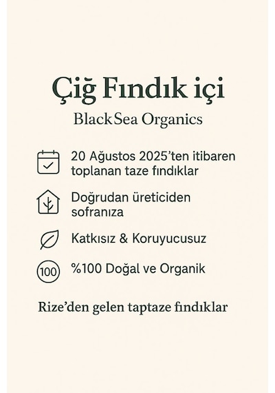 BlackSea Organics Çiğ Fındık İçi 2025 Yeni Mahsul Katkısız Doğal 500 G