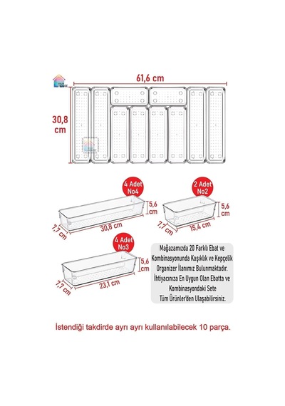 10'lu Set Modüler Çekmece Içi Düzenleyici Modüler Kaşıklık Mutfak Organizer Ekru 35 X 65 Diğer