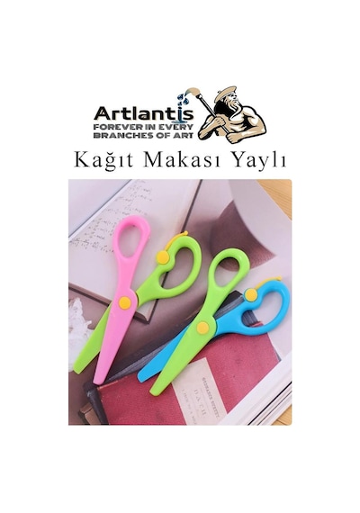 Renkli Kağıt Makası 2 Adet Plastik Yaylı Küt Uç Korumalı Okul Makası Çocuk Makası Okul Öncesi Kreş Ana Sınıfı