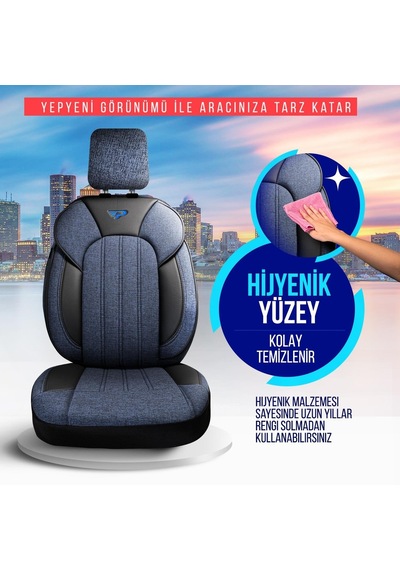 Panda Marsilya Serisi Keten Kumaş Oto Koltuk Kılıfı   - Tam Set