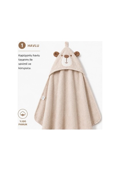 Bebessi %100 Pamuk Big Bear 3'lü Bornoz Seti Bej Bbs.4152.bej