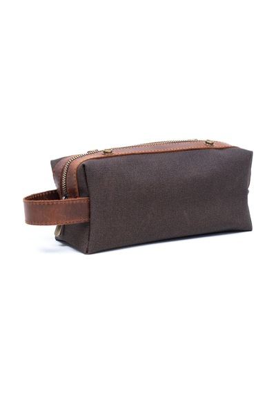 Gillario Design 06 Unisex Suni Kanvas+deri Mürdüm-taba Eskitme Dopp Kit