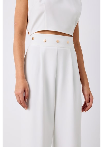 Sateen Bel Aksesuarlı Pantolon - Ekru-135212 Ekru