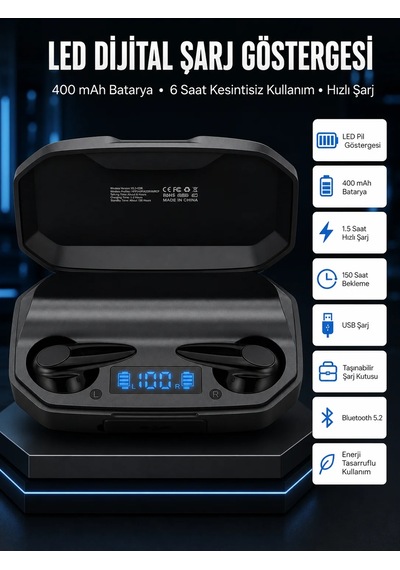 Rgb Işıklı Çift Mikrofonlu Siyah Profesyonel Oyuncu Kulaklığı Kablosuz Kulakiçi Slicer