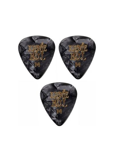Ernie Ball P09166 Pearloid Medium Siyah Gitar Pena 3 Adet 0,72mm