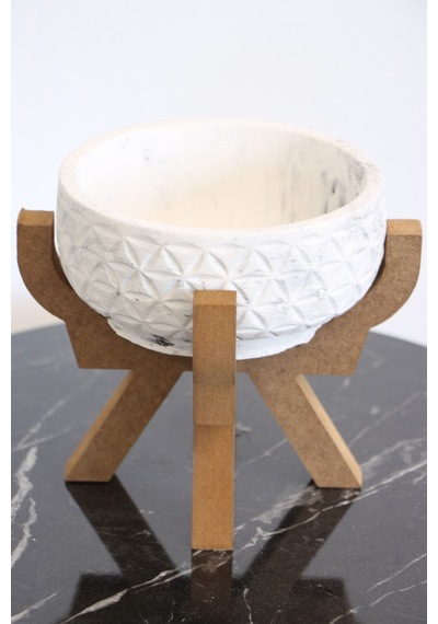Yapay Çiçek Deposu Ahşap Ayaklı Beton Saksi 17x15 Cm