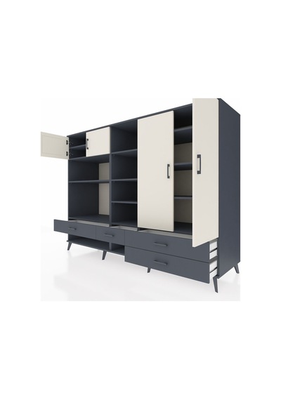 Kronos Dolap 12 Raflı 4 Çekmeceli 4 Kapaklı 220x59x163 Antrasit-aytaşı/antrasit Aytası/antrasıt - Antrasıt