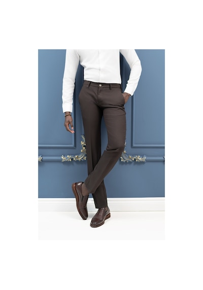 Ecer Slimfit Mevsimlik Fermuar Kapamalı Yan Cepli Kumaş Pantolon Kahverengi