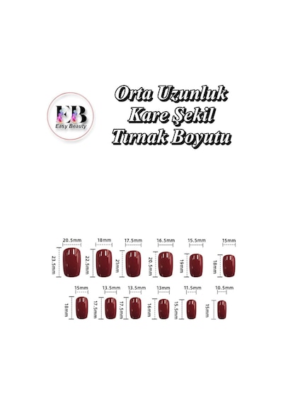 24 Adet Renkli Kare Orta Uzun Takma Tırnak 815 Barut
