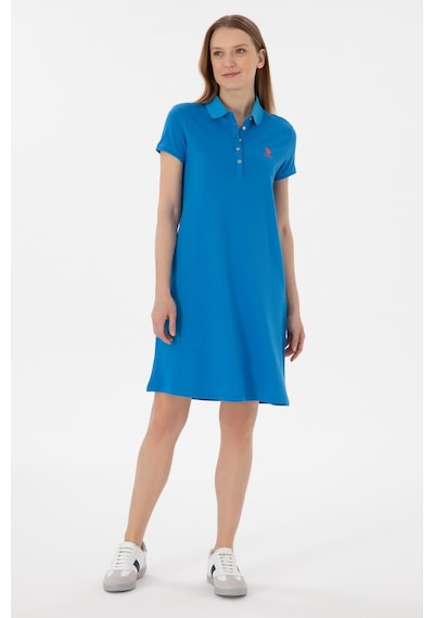 U.S. Polo Assn. Kadın Saks Polo Yaka Mini Boy Örme Elbise 50280038-VR045