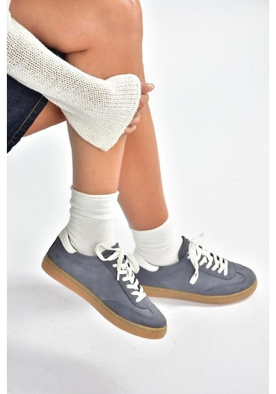 Fox Shoes V999061501 Lacivert Hakiki Deri Nubuk Kadın Spor Ayakkabı Sneakers Lacivert