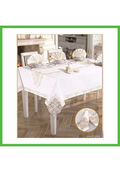 Vaveni Elegant Linen Yemek Takımı Masa Seti 12 Kişilik 26 Parça160 260 Cm Runner Set Krem-gold Arz Vaveni Elegant Linen Yemek Takımı Masa Seti 12 Kişilik 26 Parça160 260 Cm Runner Set Krem-gold Arz