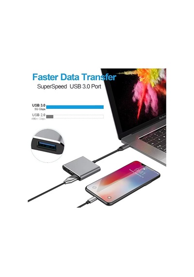 3in1 Type-c To 4k Hdmı - Usb 3.0 - Type-c Pd Şarj- Çevirici 4k Dö