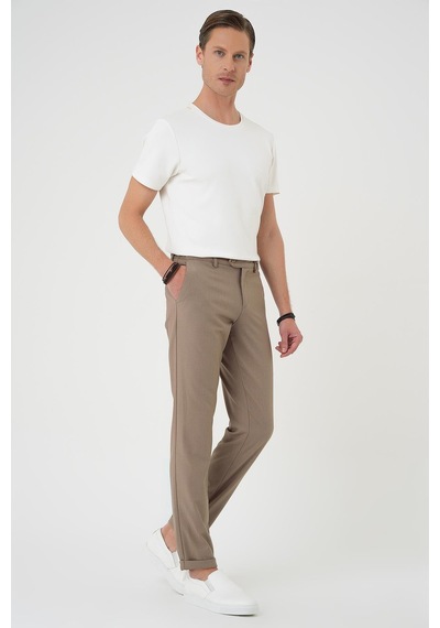 Efor Comfort Fit Beli Lastikli Dokulu Koyu Bej Jogger Pantolon P 1186 K.Bej