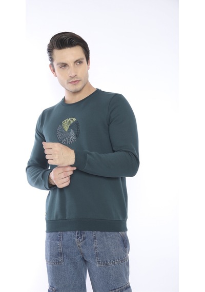 Escetic Erkek Spor Slimfit, Bisiklet Yaka Yeşil Sweatshirt-4266