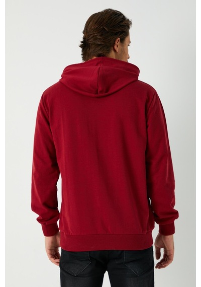 Comeor Erkek Bordo Basic Kapüşonlu Regular Fit Normal Kesim 2 İplik Kumaş Günlük Sweatshirt Bordo