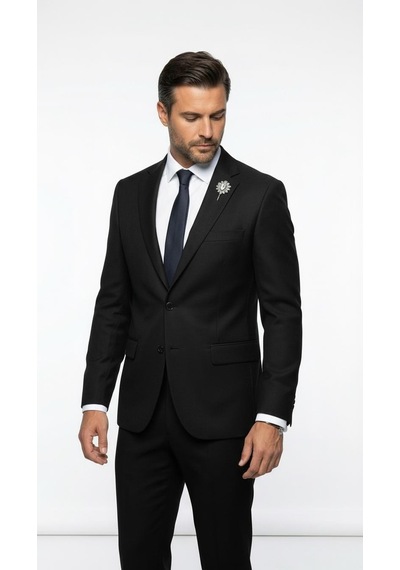 Erkek Slim Fit Klasik Ceket Dokulu Kumaş Modern Kesim Siyah