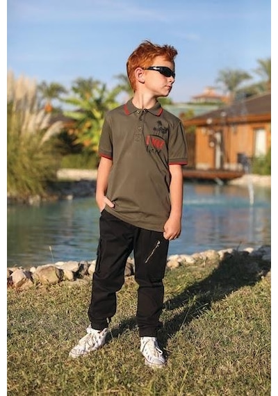 Jack Lions Erkek Çocuk Paçası Lastikli Kargo Cepli Pantolon-7799-siyah Siyah