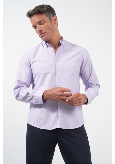 İmza Mor Düğmeli Yaka Uzun Kol Slim Fit Pamuklu Gömlek 1004260236 Lila