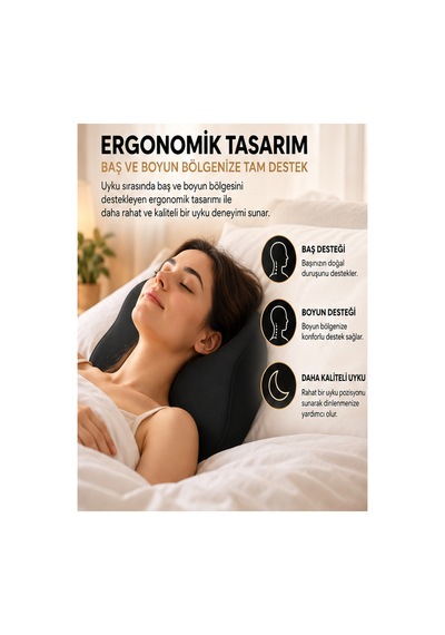 Velora Visco Hafızalı Sünger Ergonomik Boyun Destek Yastığı 25x35 Cm Nefes Alabilir Kılıflı Siyah - 931485522 Siyah