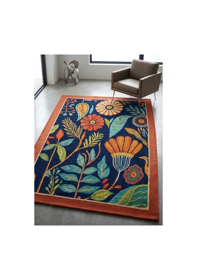 Dijital Baskı Çiçek Desenli Modern Dekoratif Halı Renkli Çiçek Motifli Salon Halısı Turuncu