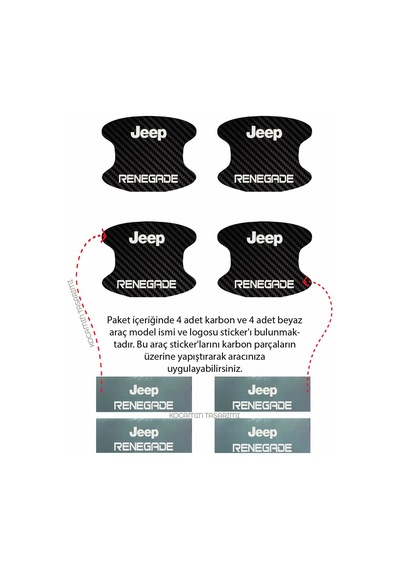 Jeep Renegade İçin Özel Tasarım Karbon Kaplama Kapı İçi Çizik Önleyici Şık Folyo Seti Renegade Yazılı 4 Adet