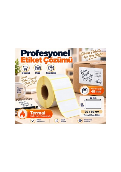 50x30 Rulo Ribonsuz Termal Barkod Etiketi 40 Mm Masura 1000 Sarım Diğer