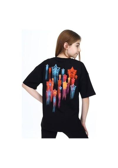 Ekkokids Kız Çocuk Yıldız Baskılı Tshirt-14047 Siyah
