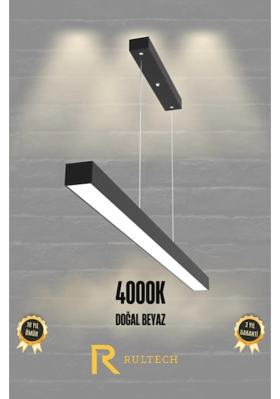 Linear 150cm Siyah Kasa Ledli Sarkıt Modern Led Avize, Salon, Mutfak, Masa Üstü Avize Aydınlatma Doğal