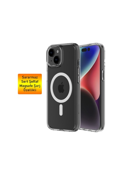 Apple Uyumlu iPhone 15 Kılıf Sararmaz Sert Şeffaf Magsafe Özellikli