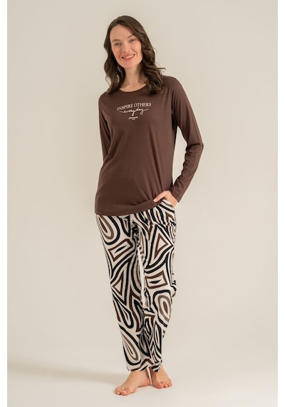 Pierre Cardin Kadın Inspire Others Everyday Kahverengi Uzun Kol Pijama Takım Pc9280-s-v2 Pc9280-s-v2