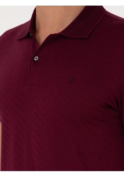 Bordo Slim Fit %100 Pamuk Polo Yaka T-shirt Kirmizi