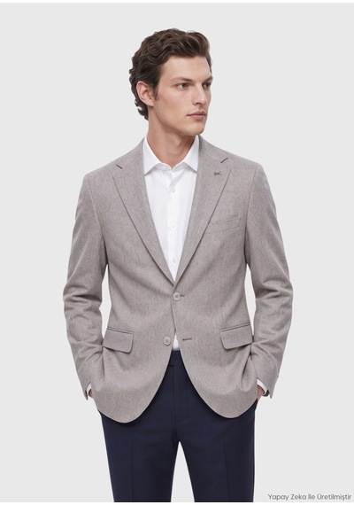 Ramsey Bej Düz Regular Fit %100 Kaşmir Ceket