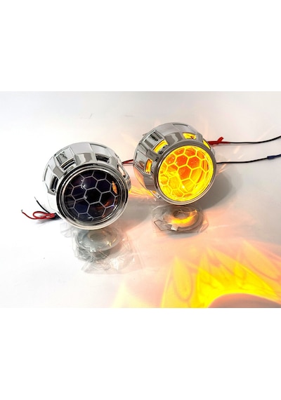 Femex Bi-xenon Turuncu Bal Petek Desenli Far İçi Mercek 2,5 Inc Far Merceği Led Xenon Uyumlu