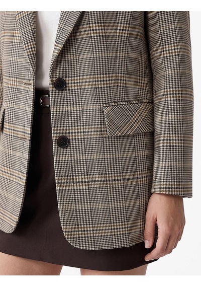 Koton Cepli Düğmeli Uzun Kollu Kruvaze Ekose Blazer Ceket Ekru Ekose 7wak50028uw