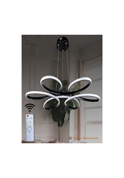 Levent Modern Papatya Siyah Model Kumandalı 3 Renk Beyaz & Sarı & Günışığı 60 Cm Led Avize