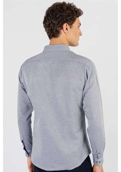 Tudors Slim Fit Dar Kesim Uzun Kol Erkek Gömlek-23452 Gri