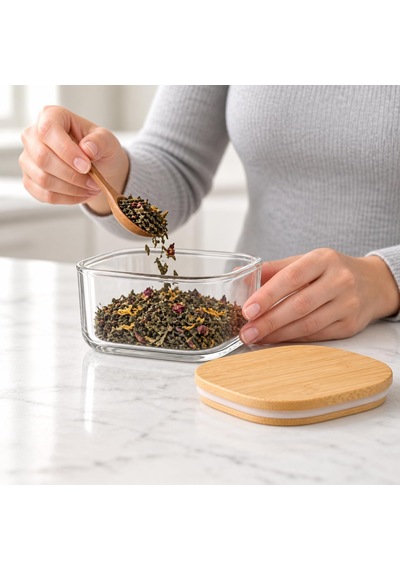 Bambu Kapaklı Borosilikat Cam Kavanoz 10 6 Cm, Kare Formlu Şeffaf Tereyağlık, Kahvaltılık Ve Kuru Gıda Saklama Kabı, Mutfak Düzenleyici, 1 Adet Çok Renkli