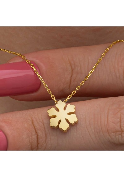 925 Ayar Gümüş Gold Minimal Kar Tanesi Kadın Kolye Gri