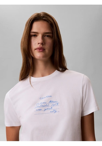 Calvin Klein Ss Classıc Handwrıtı, Yaf Beyaz Kadın T-shirt