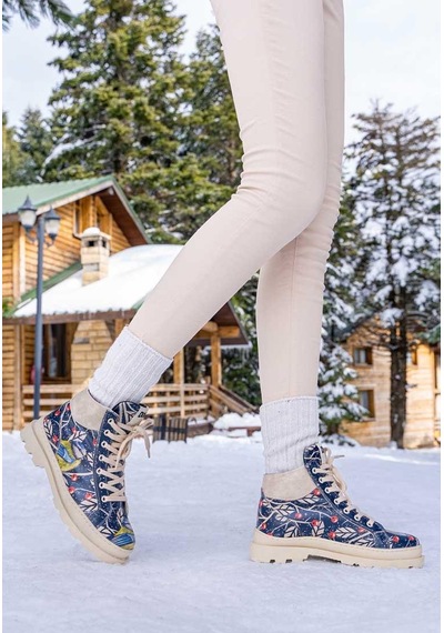 Kadın Vegan Deri Lacivert Bot - Shine Bright Tasarım Multicolor