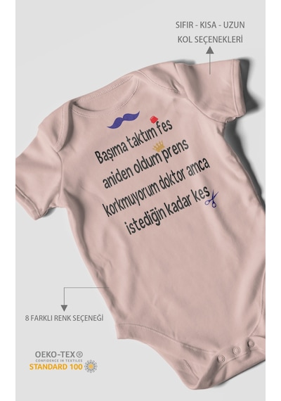 Korkmuyorum Doktor Amca İstediğin Kadar Kes Baskılı Bebek Zıbını %100 Pamuk Kısa Kol Pastel Pembe