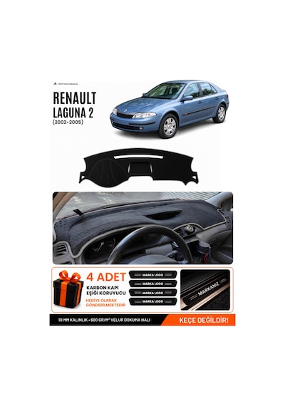 Renault Laguna 2 2002-2005 Uyumlu Torpido Örtüsü, Torpido Kılıfı - Siyah Gri