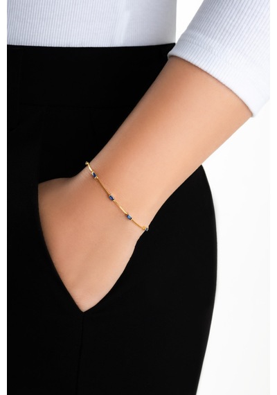 Renkli Taşlı 18 Ayar Sarı Altın Kaplama 19 Cm Gümüş Baget Bileklik 01413433