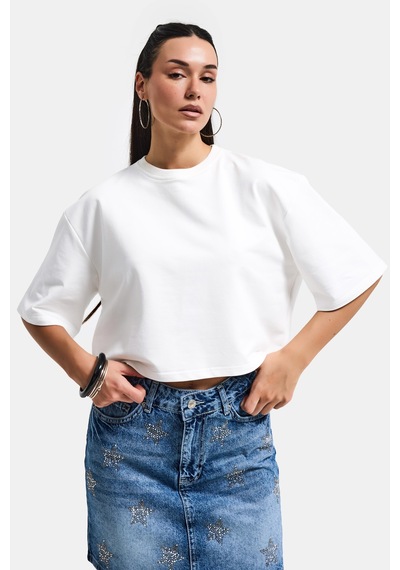 Itsbasic Kadın Kırık Beyaz Renk S6-101 Oversize Bol Kesim T-shirt