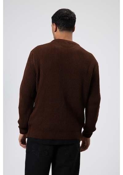 Vamos Bisiklet Yaka Oversize Triko Kazak V60-10 Kahve