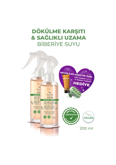 Yoon 2'li Saç Dökülme Karşıtı, Hızlı Saç Uzatma, Biberiyeli Saç Bakım Suyu 2x200 Ml