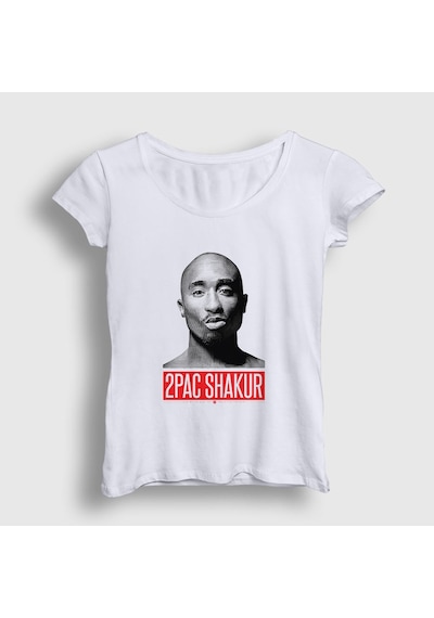 Presmono Kadın Gun Tupac Shakur T-shirt Beyaz